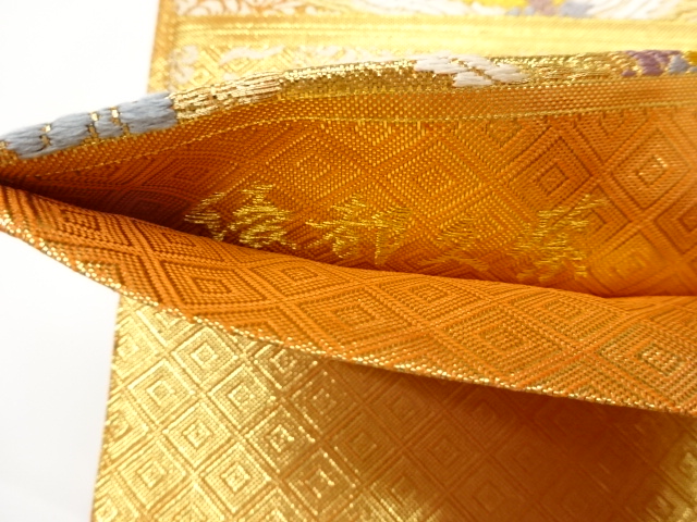  佐賀錦花鳥に菱模様織出し袋帯